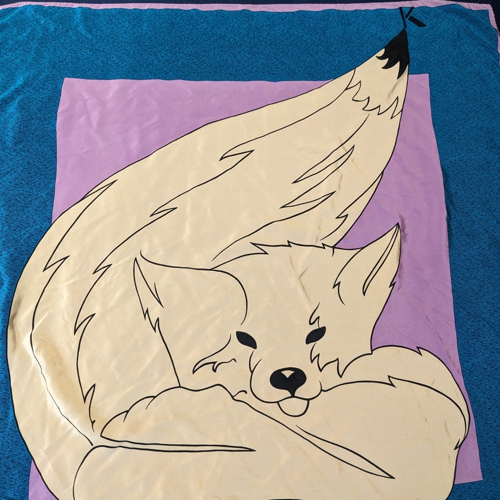 Vintage Krizia 100% Silk Scarf - Sleeping Fox Design - Made in Italy